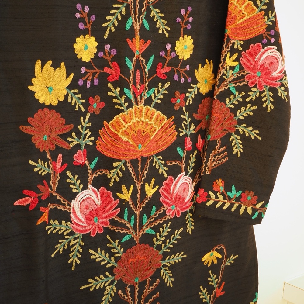TravelSmith Silk Floral Embroidered Duster Jacket Women’s Size M boho folk rich - Picture 5 of 9